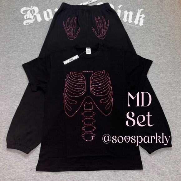 PINK Victoria's Secret Tops - VS PINK Rhinestone Bling Halloween Skeleton Matching Campus Tee & Sweatpants Set